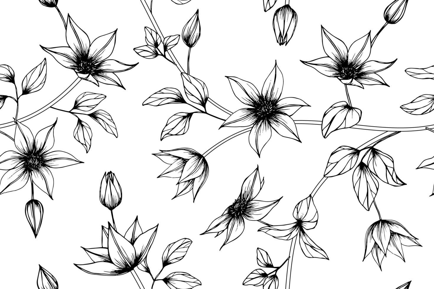 Hand Drawn Clematis Flower Pattern vector