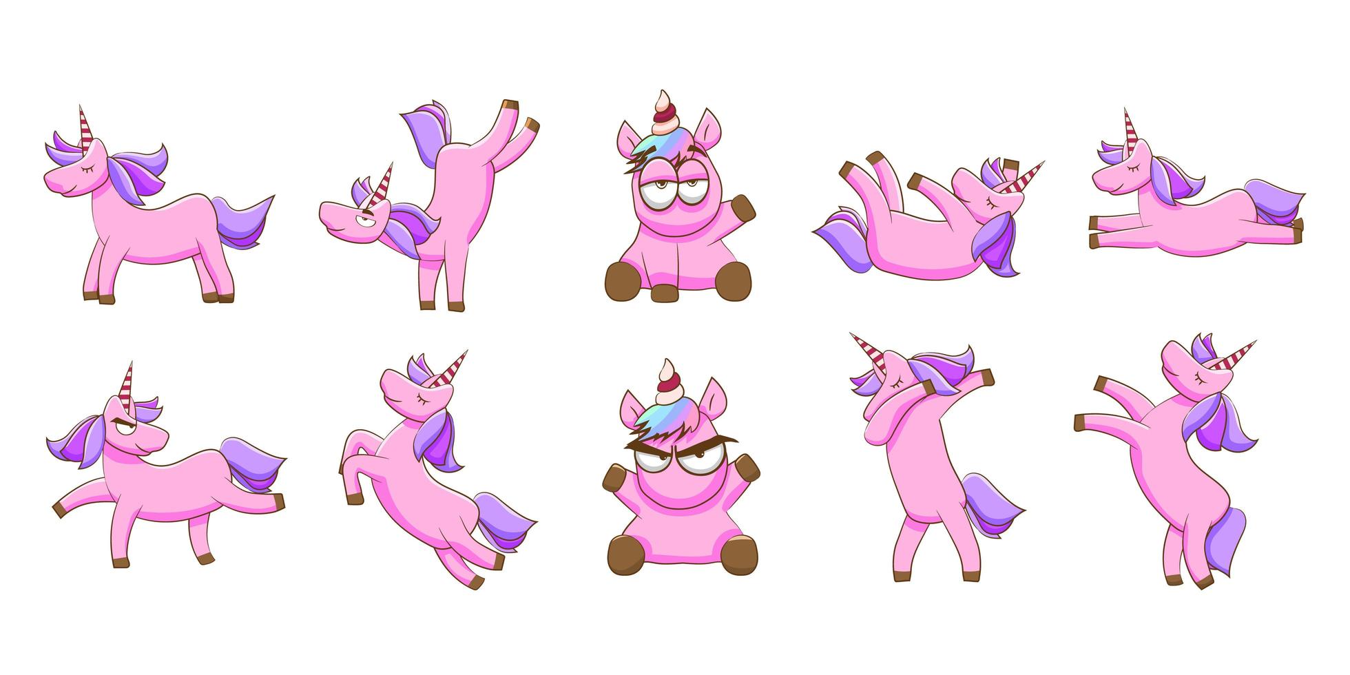 Pink Unicorn Kawaii Style Set  vector