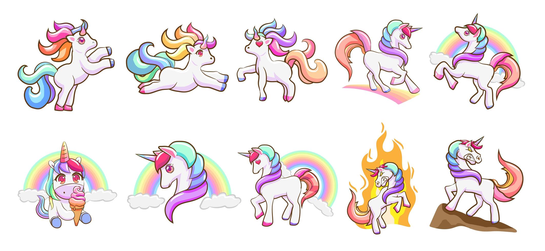 conjunto de unicornio arcoiris vector