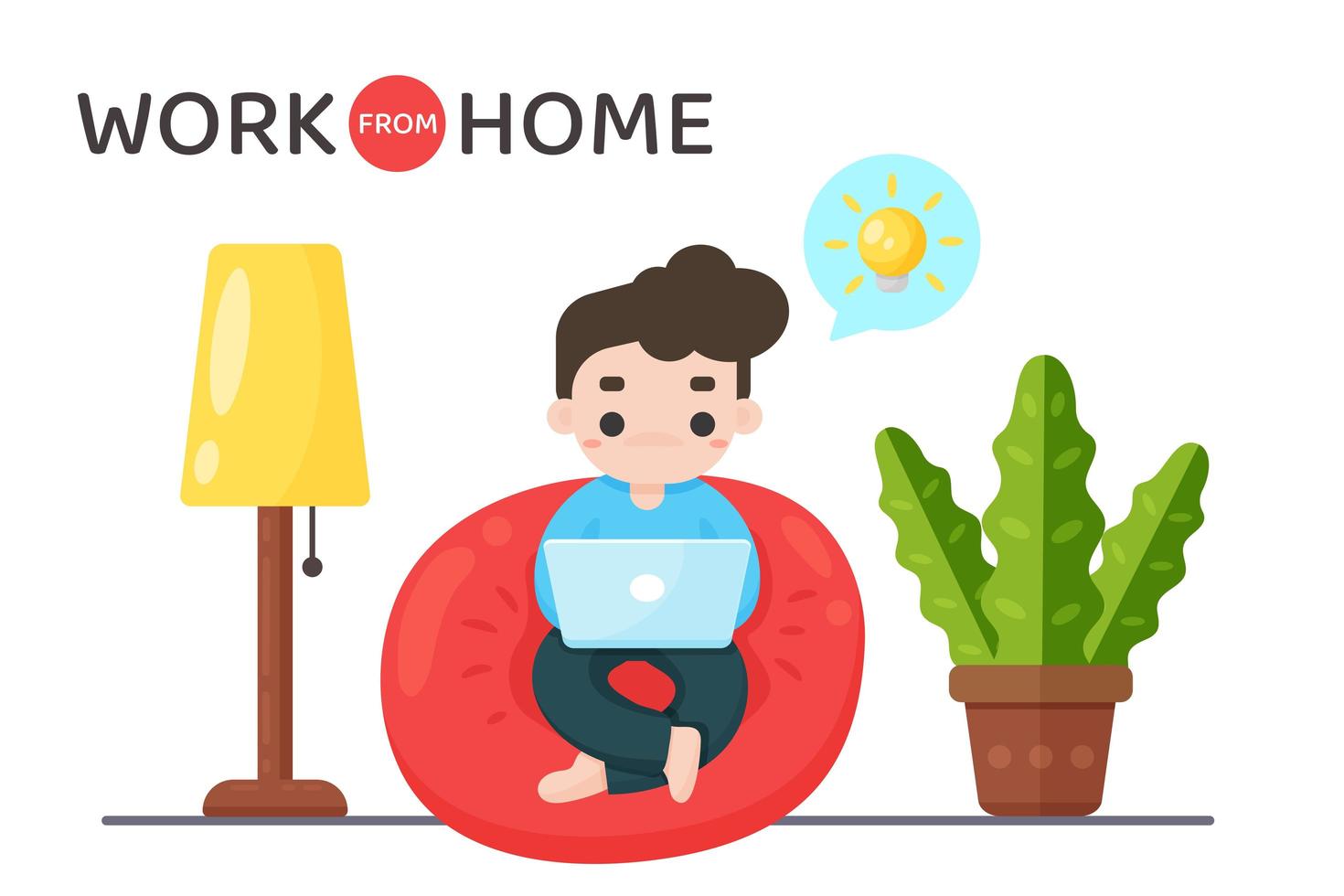 Man in Bean Bag Chair Working From Home vector