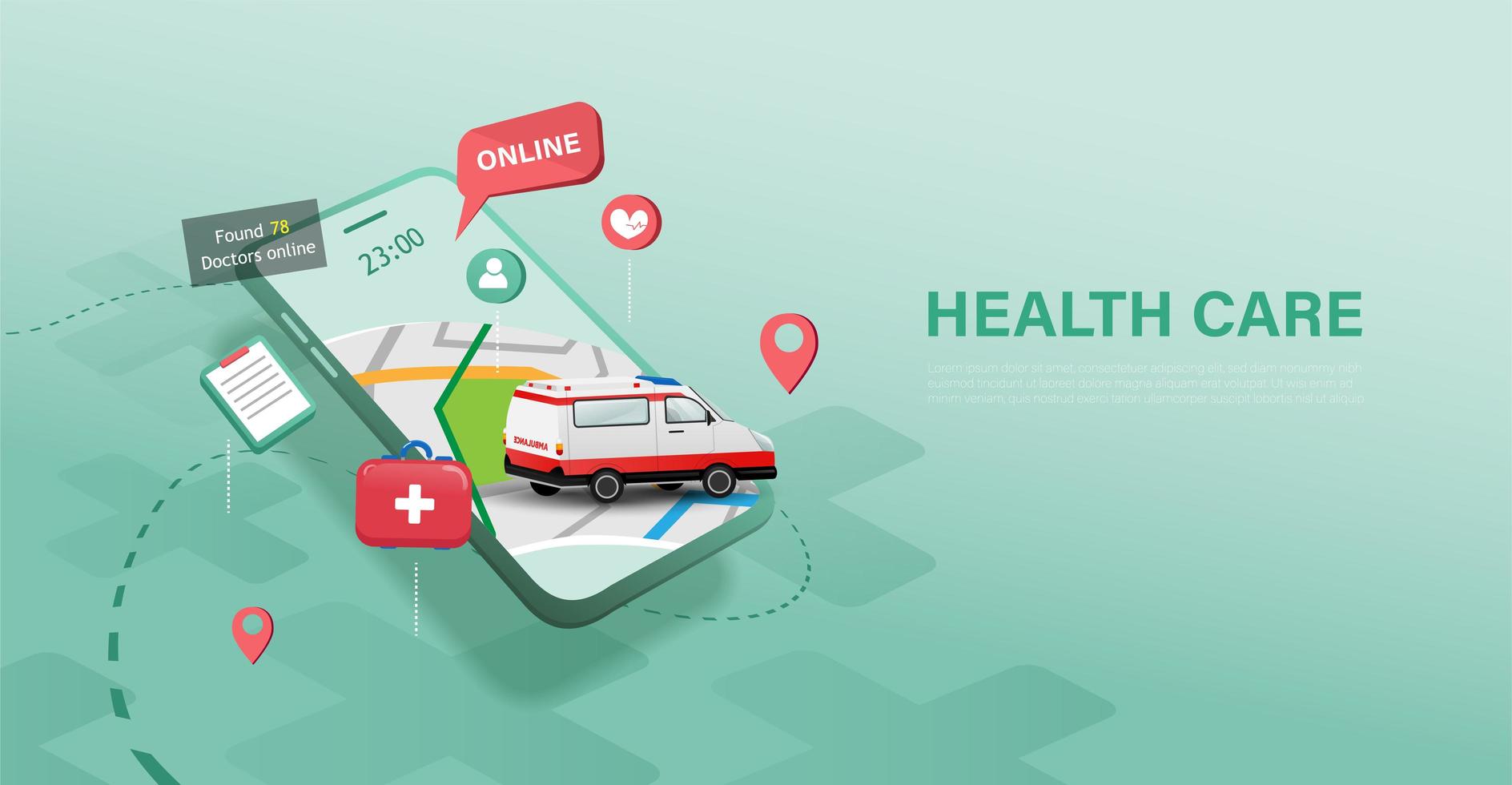 Finding Health Care on Mobile Phone vector