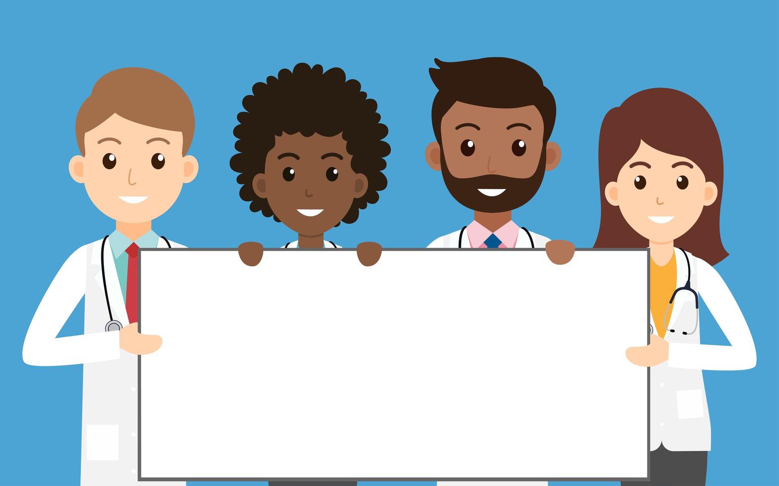 Medical team holding empty sign board vector