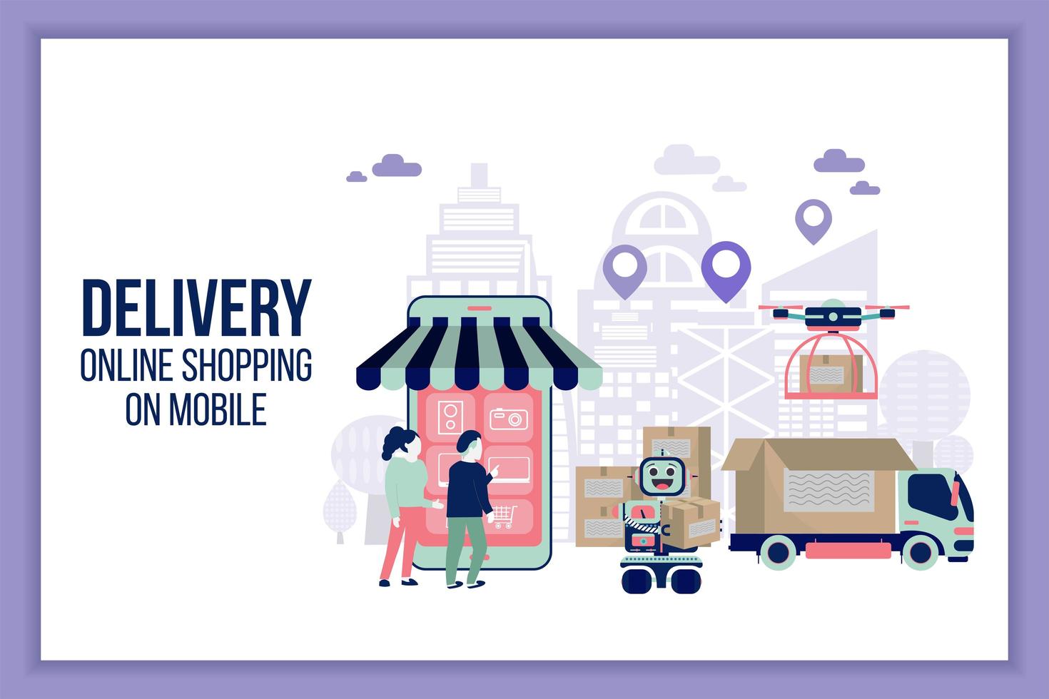 Flat Style Mobile Online Delivery Page vector