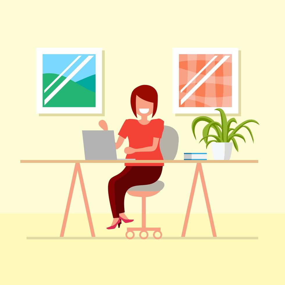 Smiling Woman Working from Home vector