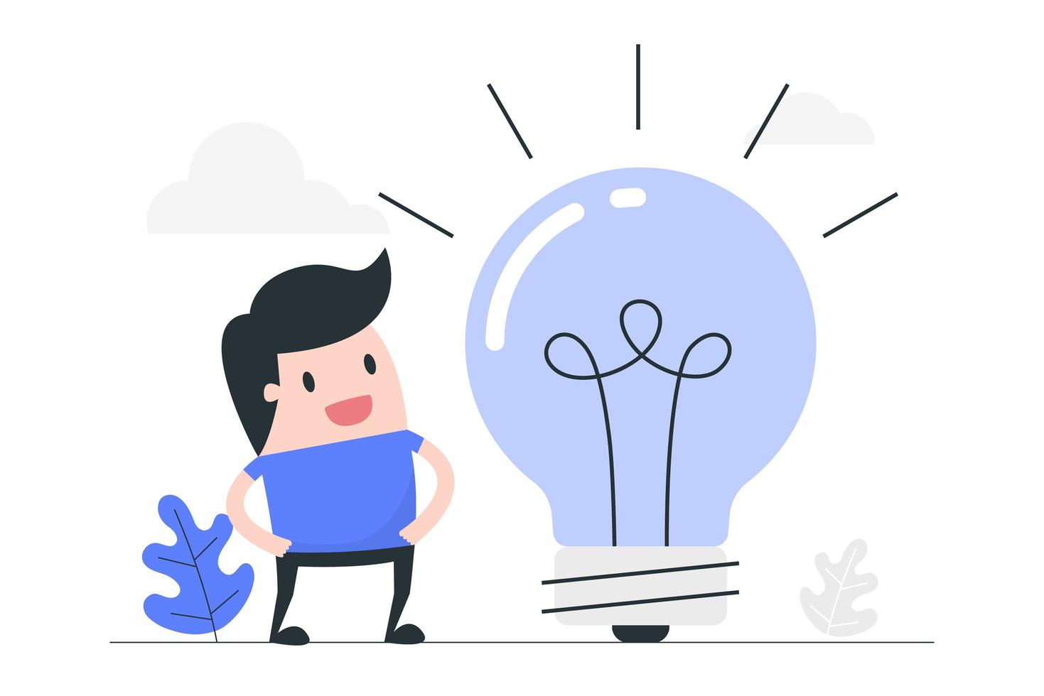Cartoon Man with Large Light Bulb vector