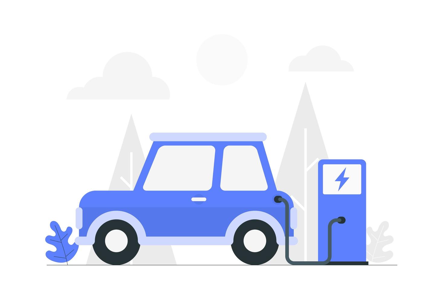 Cartoon Electric Car Charing at Charge Station vector