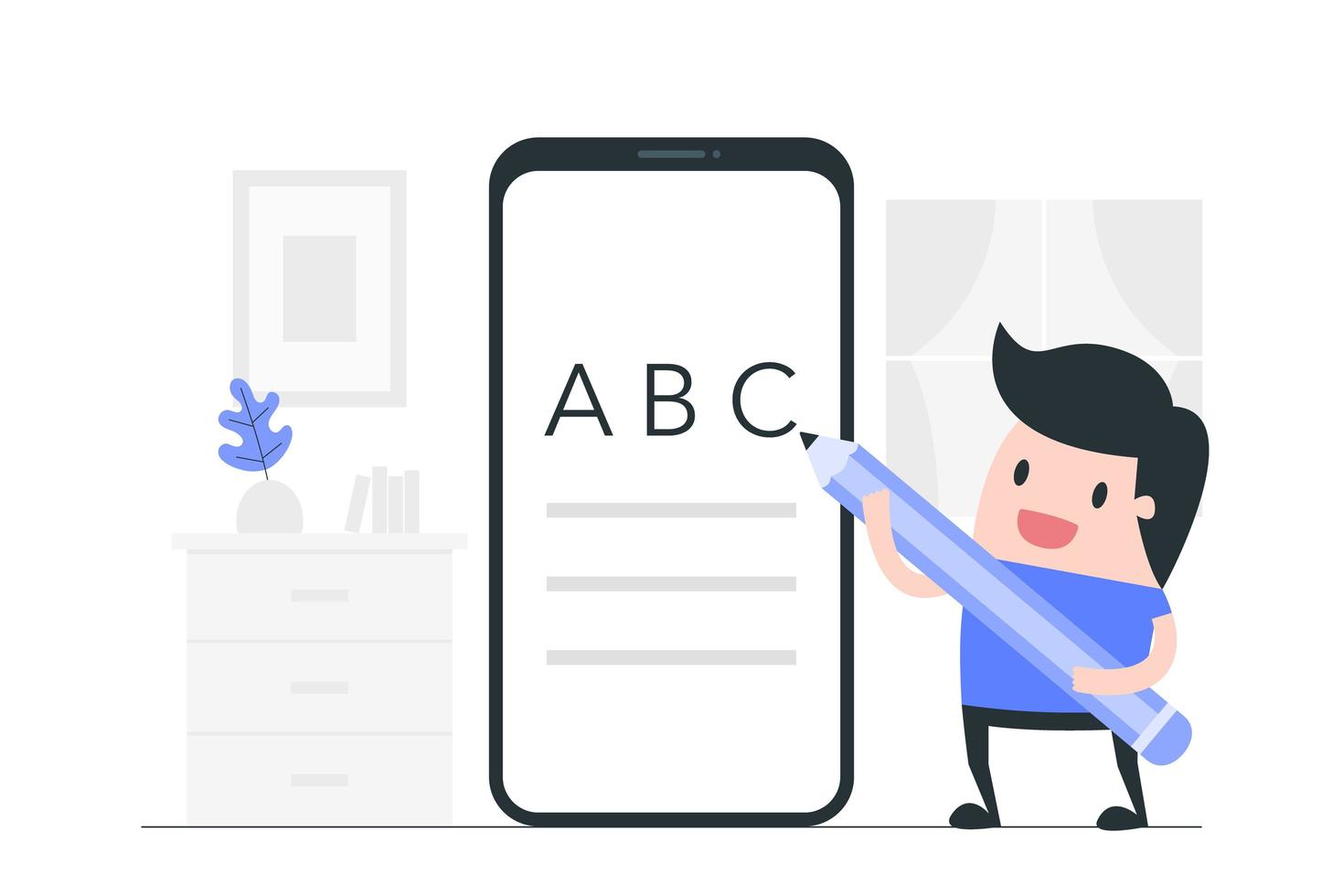 Cartoon Boy Working on Smartphone vector