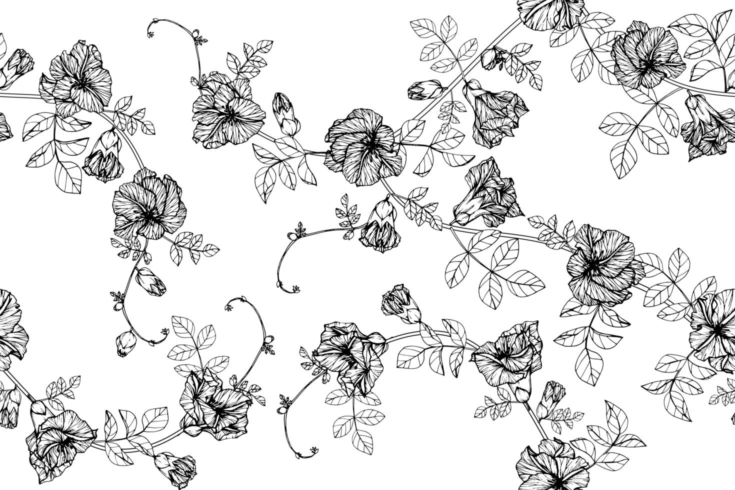 Hand Drawn Butterfly Peas Flower Seamless Pattern vector