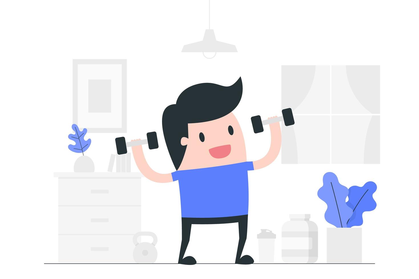 Cartoon Man Working Out at Home vector