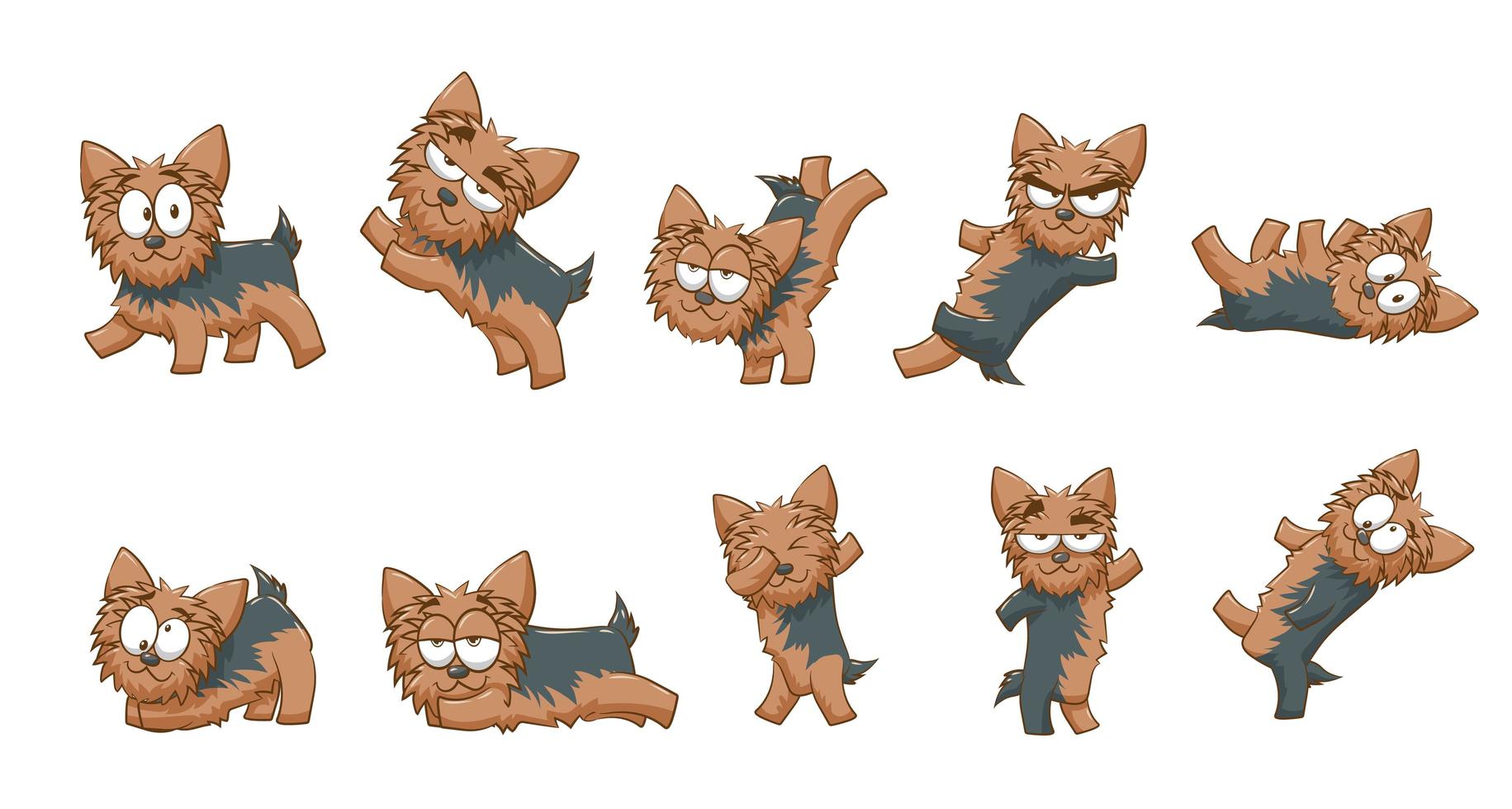 conjunto de dibujos animados de perro yorkshire terrier vector