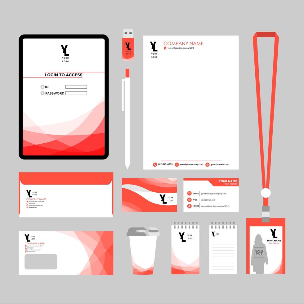 conjunto promocional con diseños curvos rojos vector