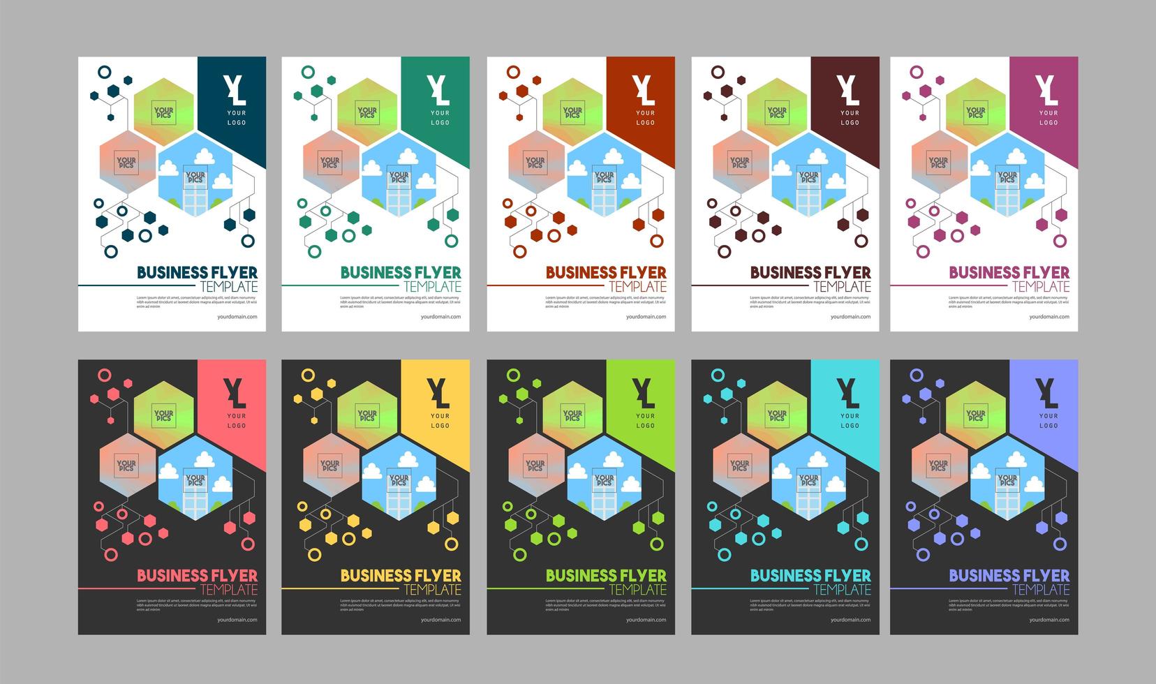 Light and Dark Hexagon Design Flyer Set vector