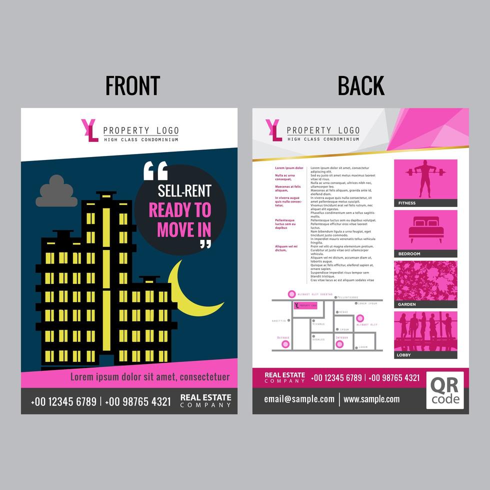 Real Estate Flyer Template with Pink Accents vector