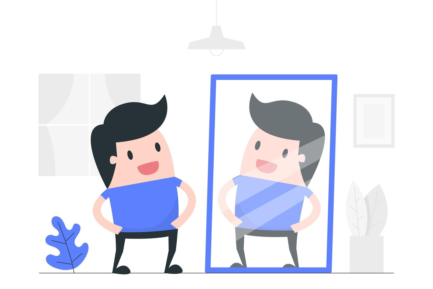 Cartoon Man Looking in Mirror vector