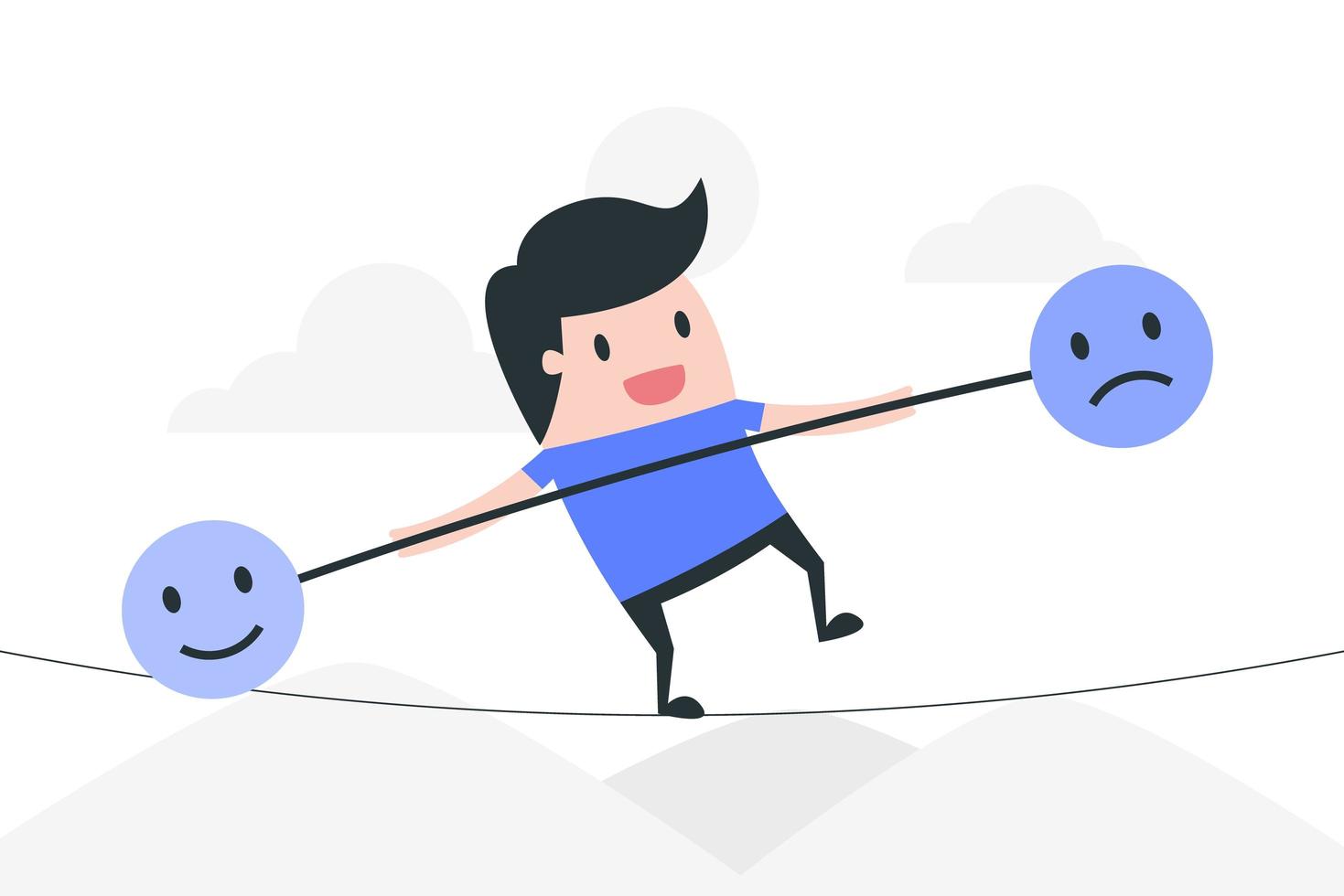 Cartoon Man on Rope Balancing Emotions vector