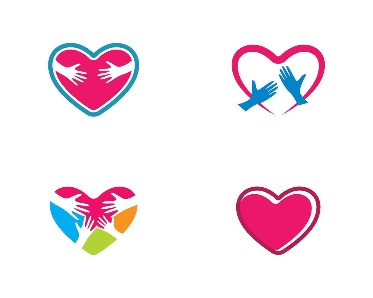 amor corazón y manos logo set vector