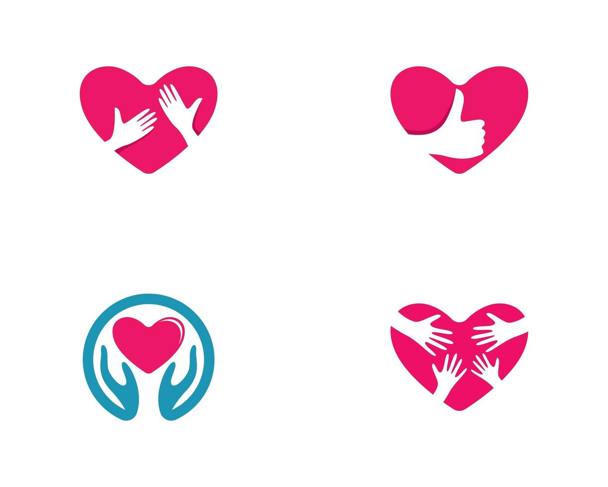 Hearts and Hands Pink and White Icon Set  vector