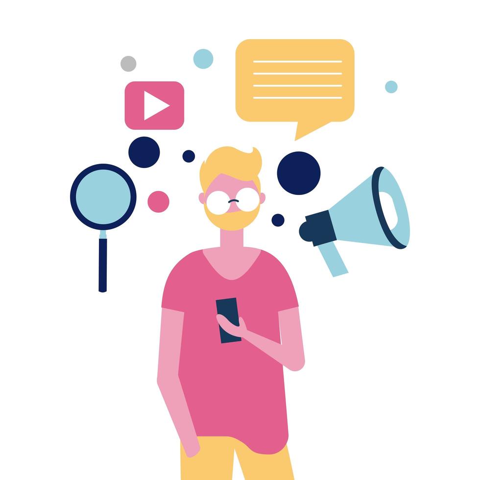 Young man checking his phone  vector
