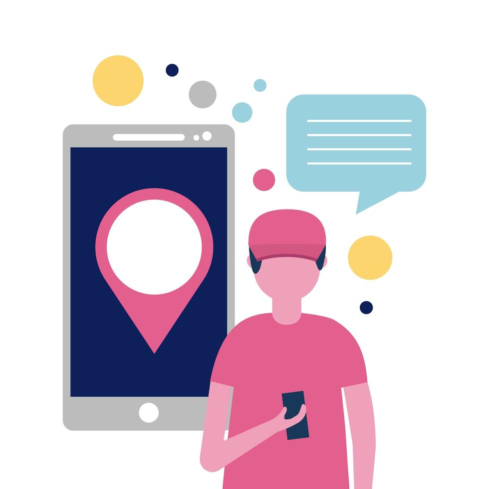 Delivery guy checking phone vector