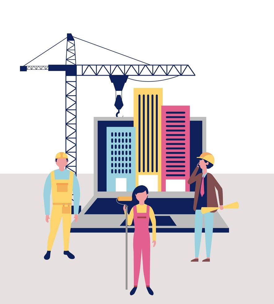 Abstract composition of construction workers  vector