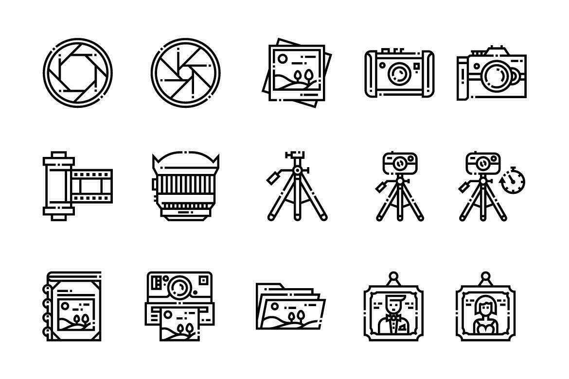 iconos de elementos de fotografía de esquema vector