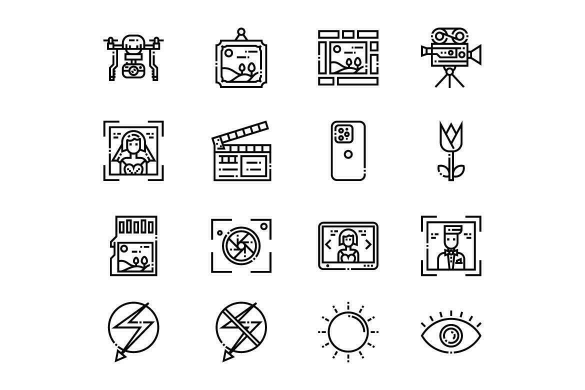 iconos de cámara y fotografía descritos vector