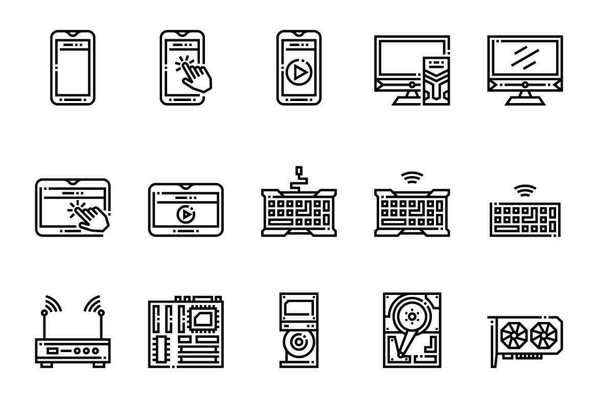 iconos de dispositivos informáticos y tecnológicos vector