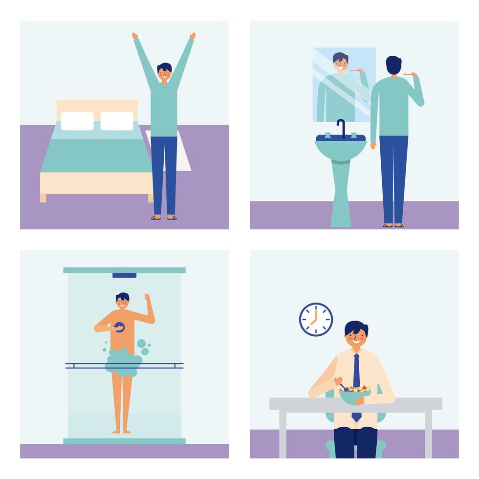 Man doing daily personal activities vector
