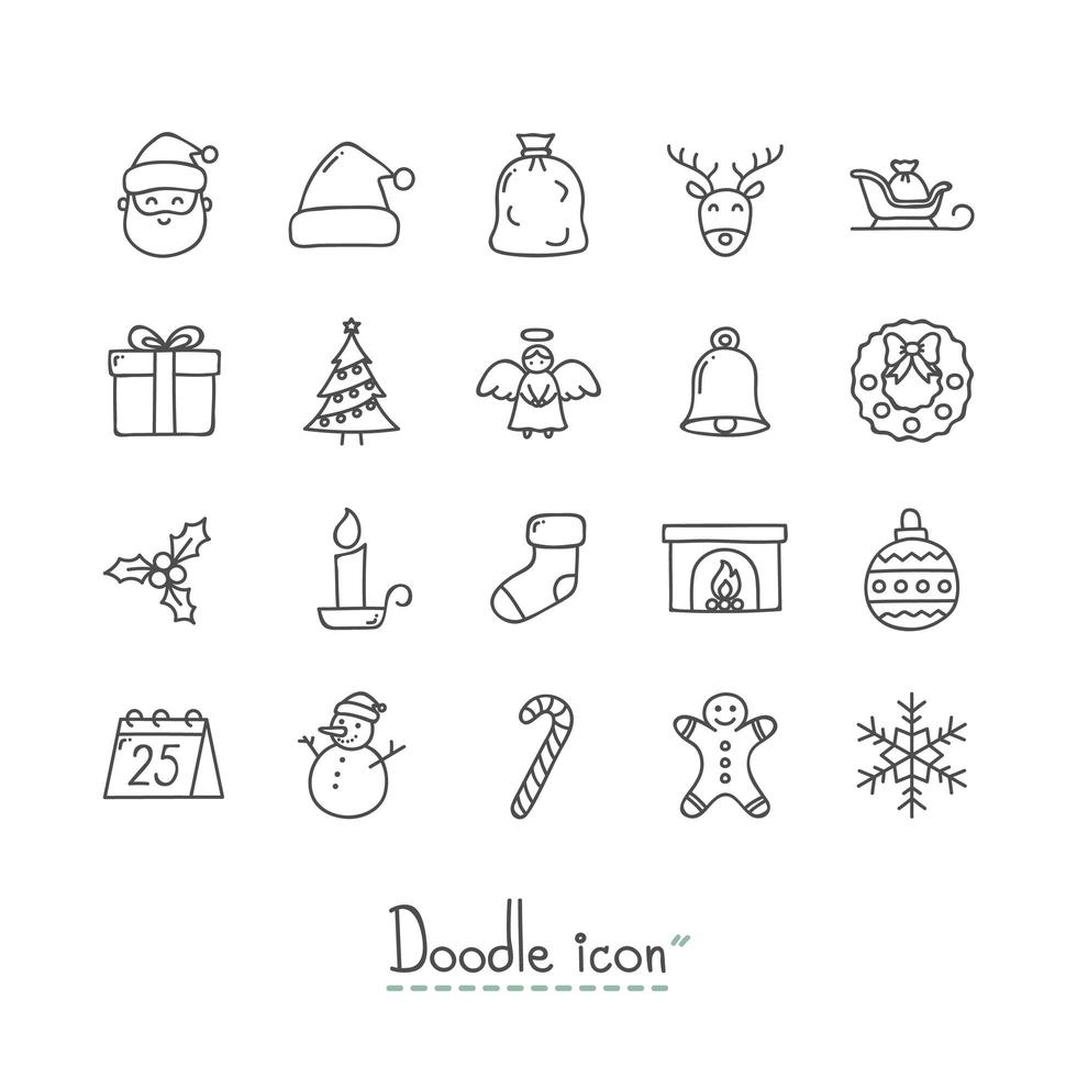 Doodle conjunto de iconos de Navidad vector