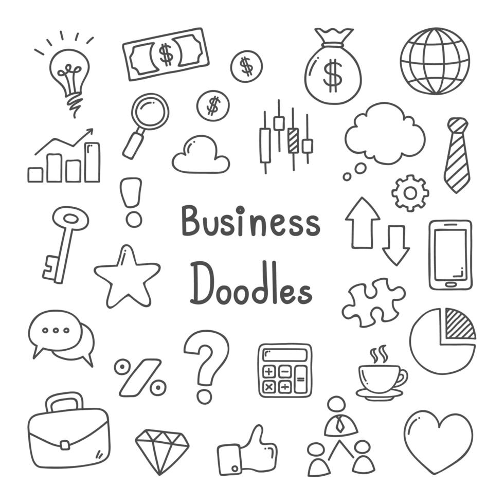 conjunto de iconos dibujados a mano negocios doodle vector