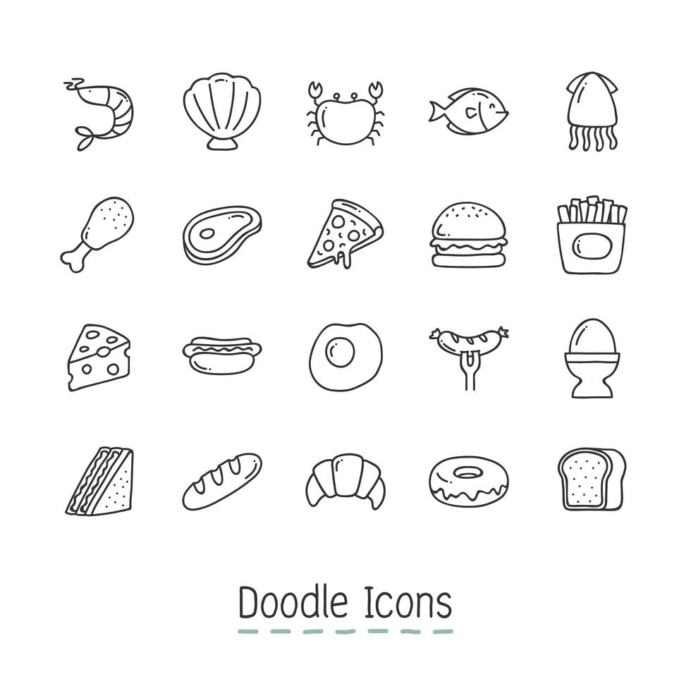 conjunto de iconos de comida doodle vector