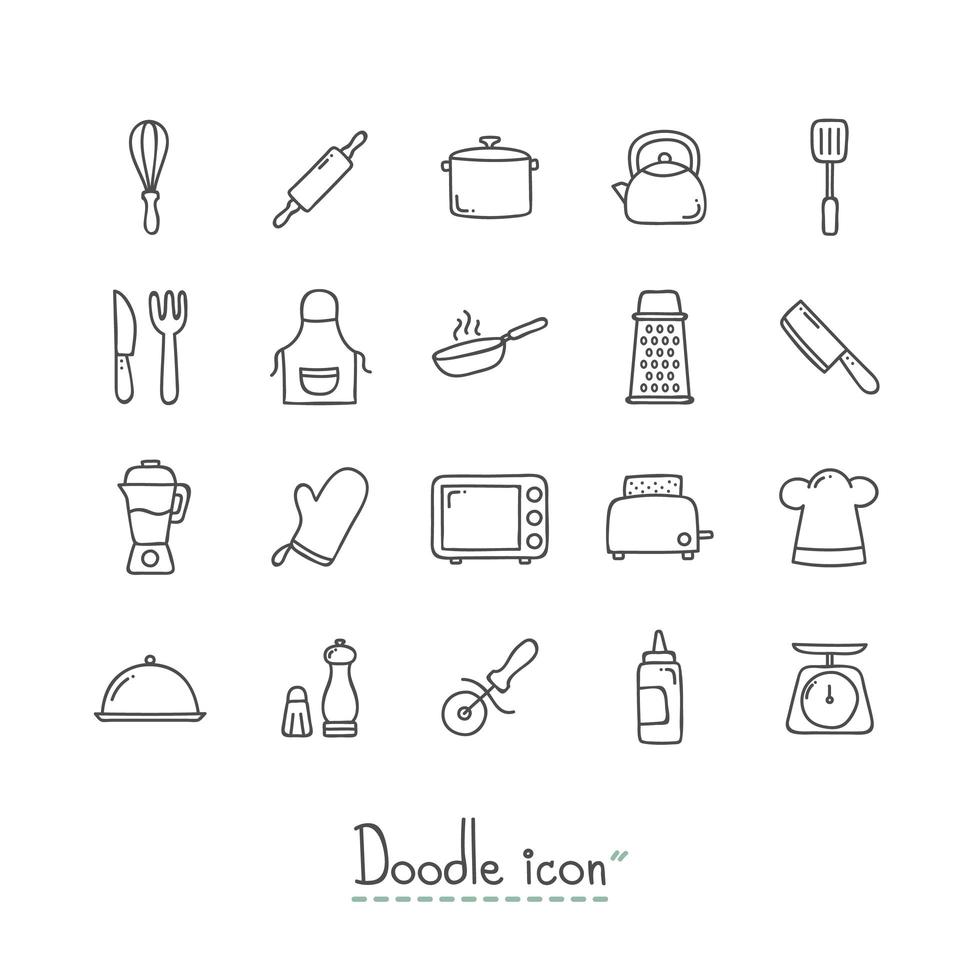 conjunto de iconos de cocina doodle vector