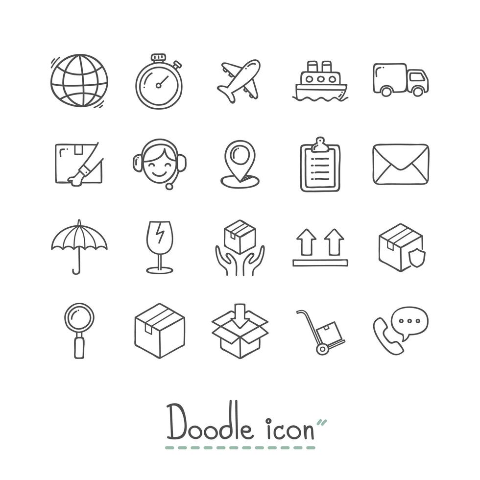 iconos de logística de doodle vector