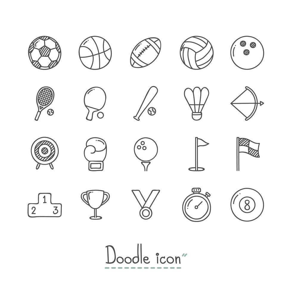 conjunto de iconos de deporte doodle vector