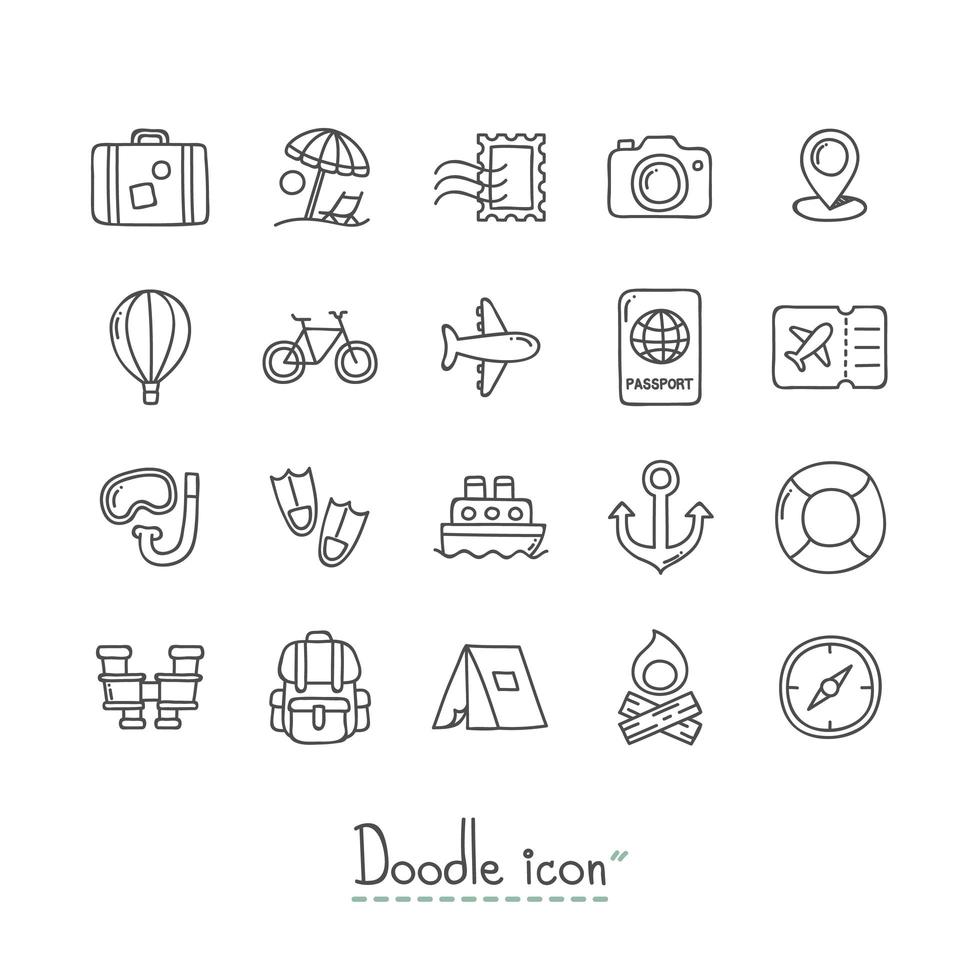 Doodle Travel Icons Set  vector