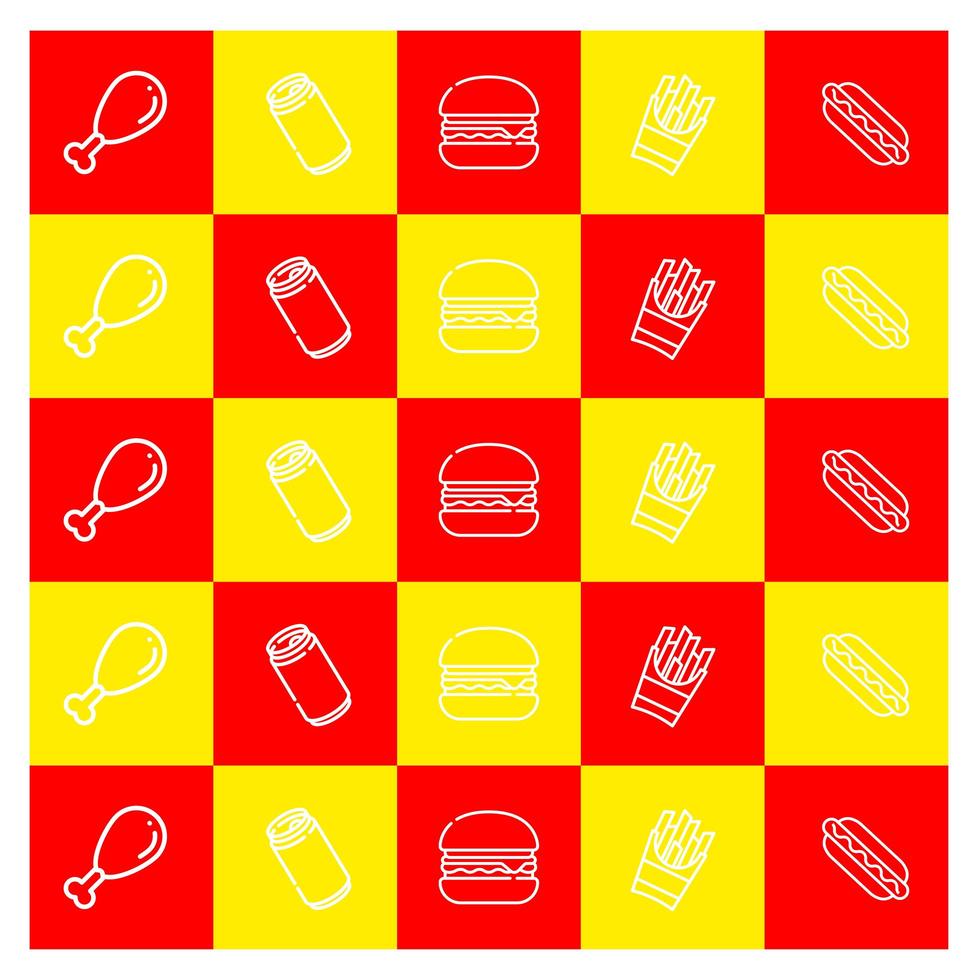 Red and yellow fast food icon pattern vector