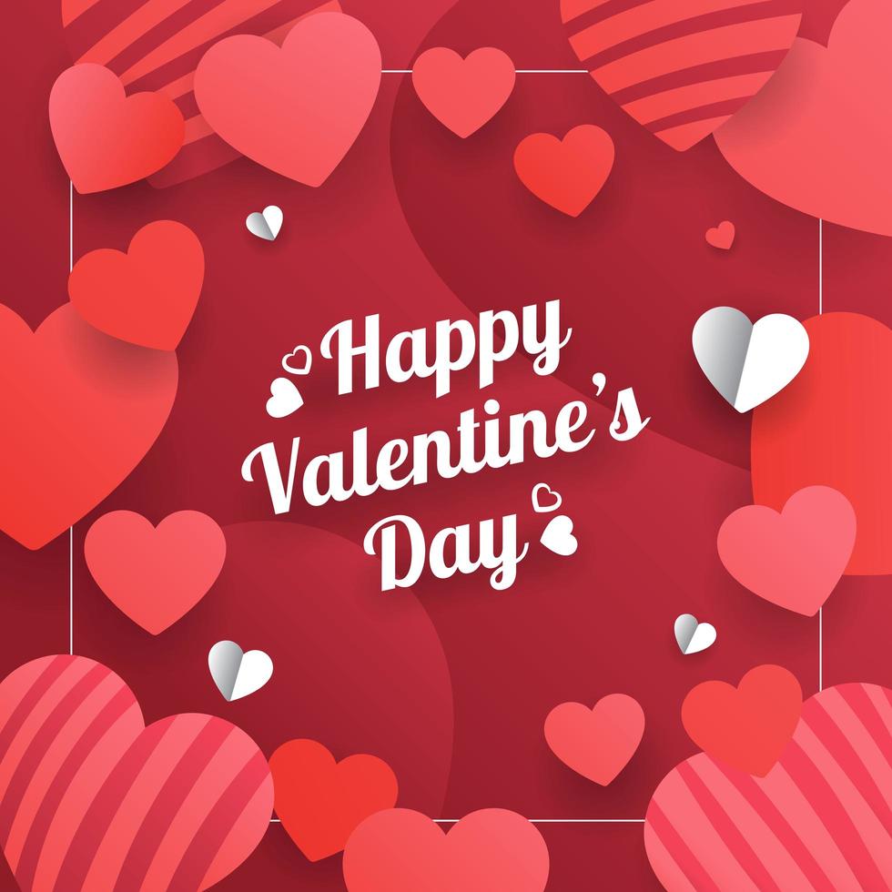 Red Valentine's Day Card with Paper Cut Hearts vector