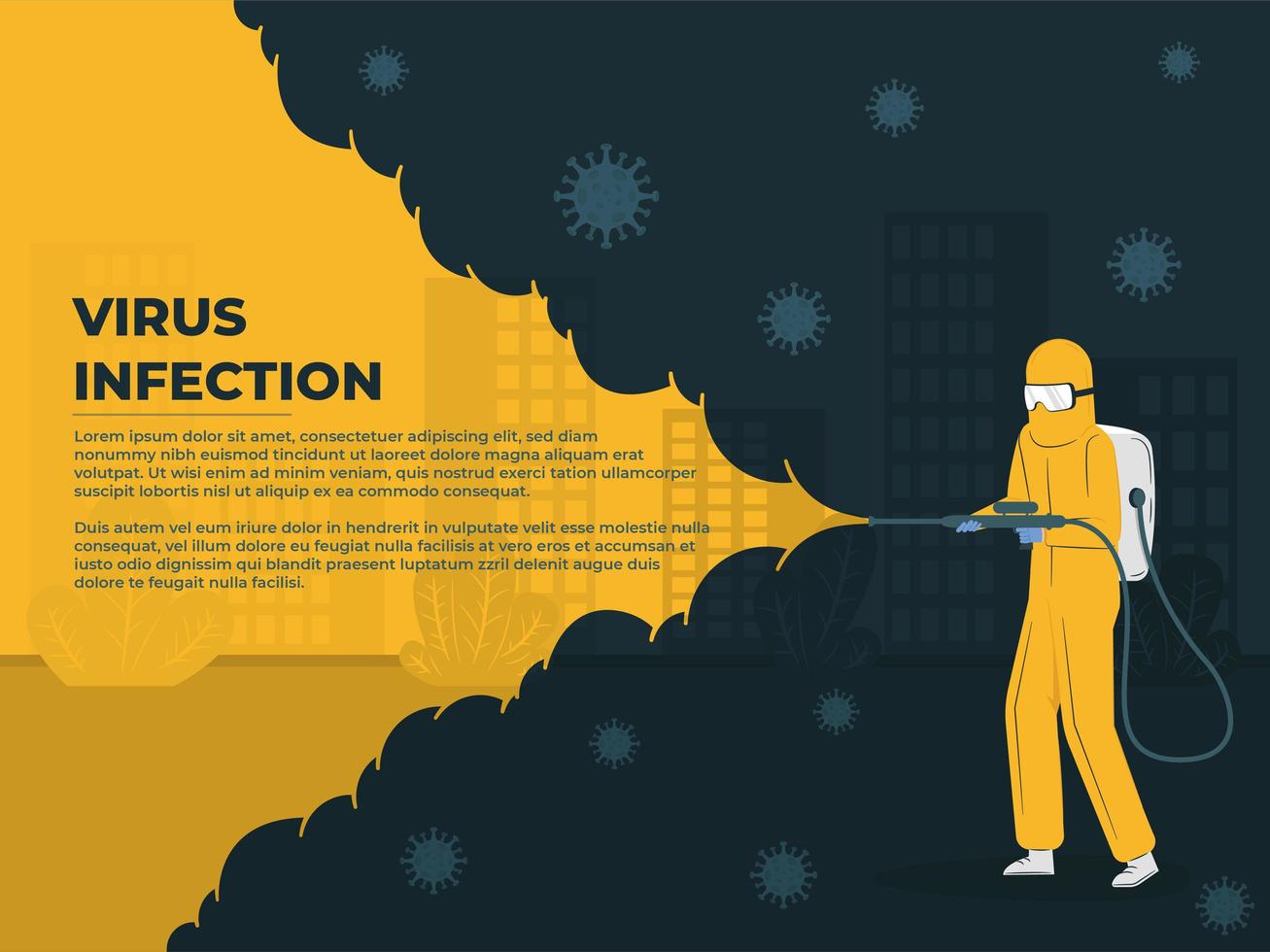 Man in Hazmat Suit Disinfecting Coronavirus vector