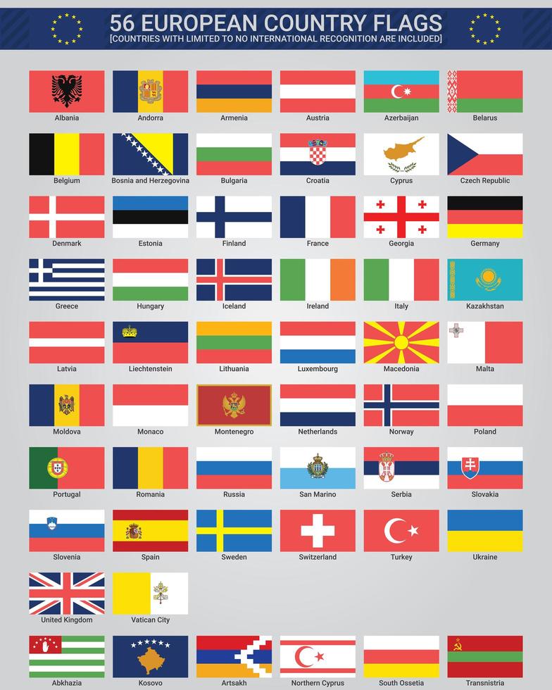 56 European Country Flags vector