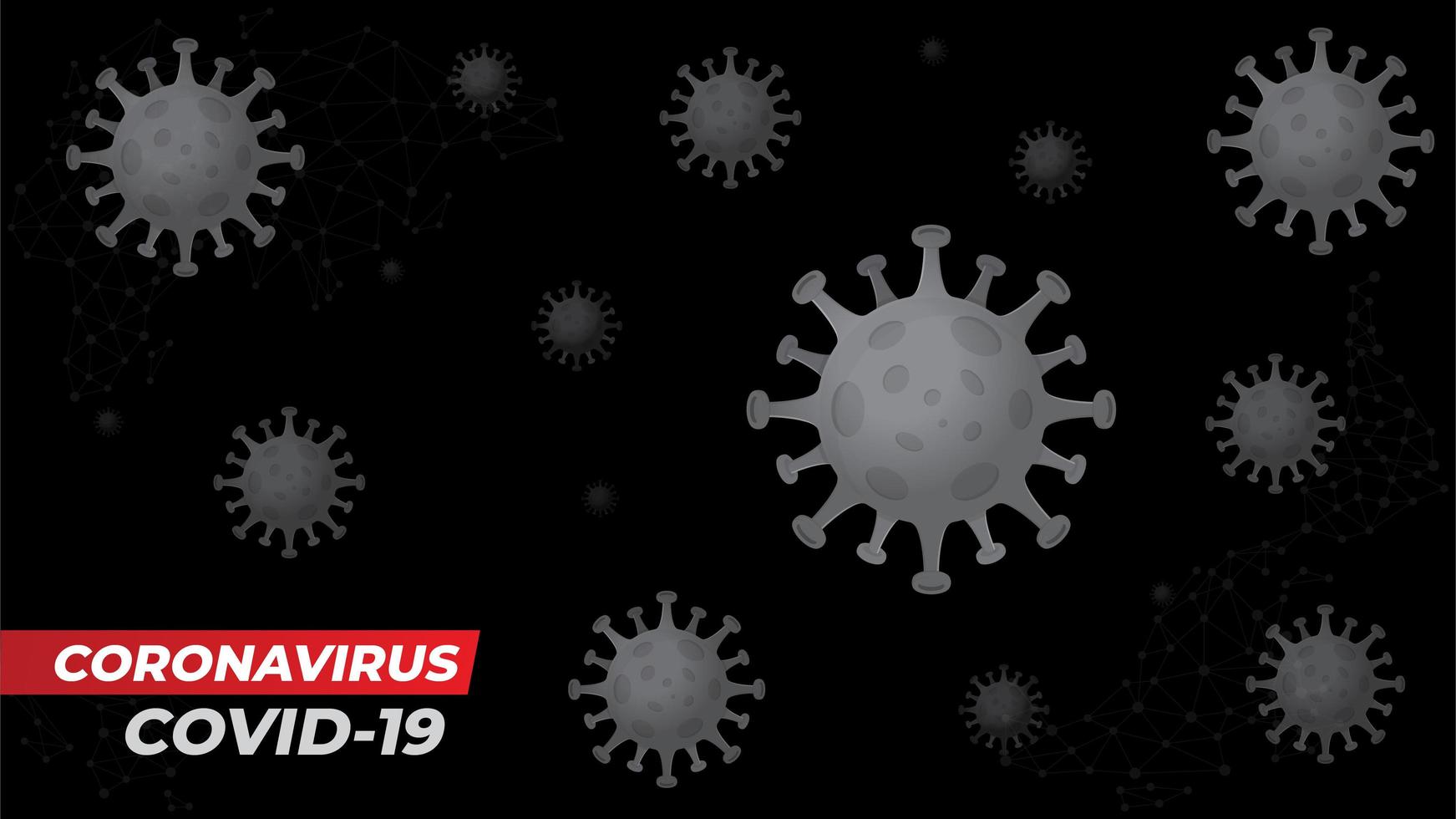 cartel con elementos de coronavirus gris sobre negro vector