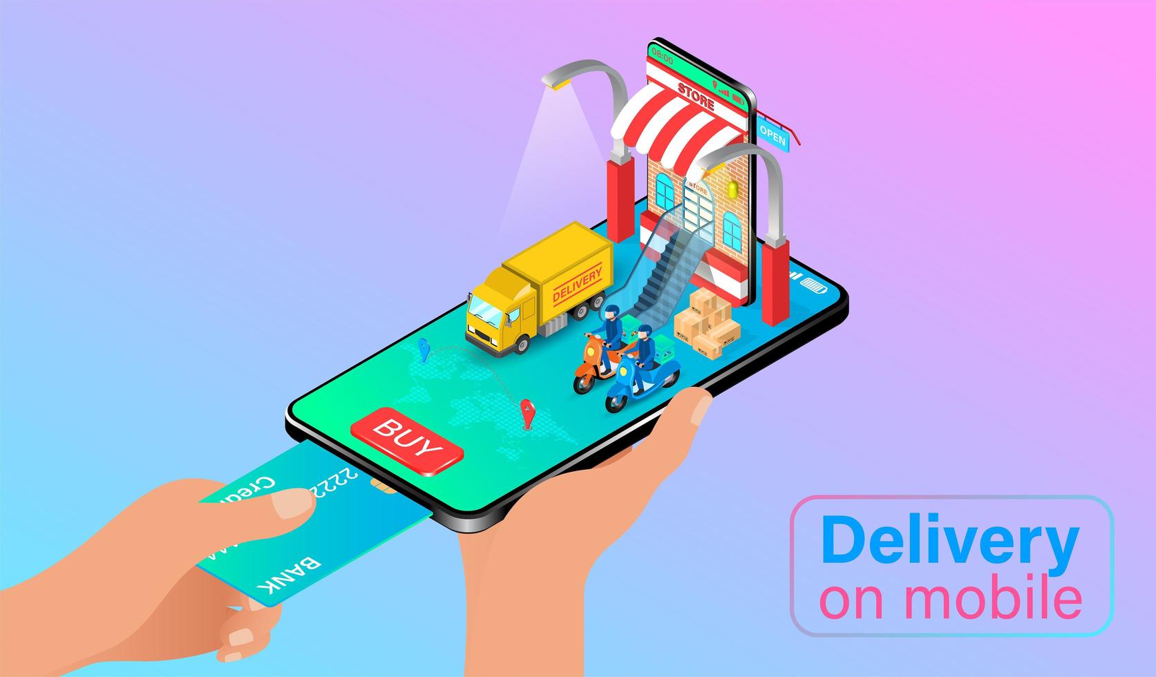 Hand Holding Mobile Phone to Pay for Delivery vector