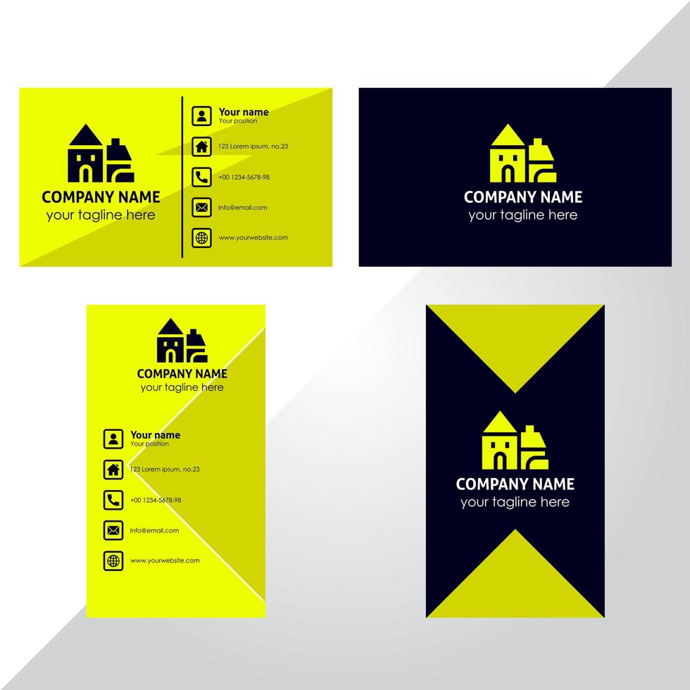 conjunto de tarjeta de visita de diseño de ángulo amarillo y azul vector