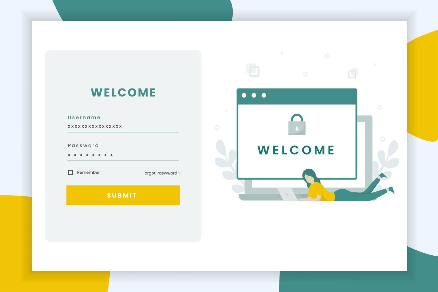 Login Screen Landing Page Template vector