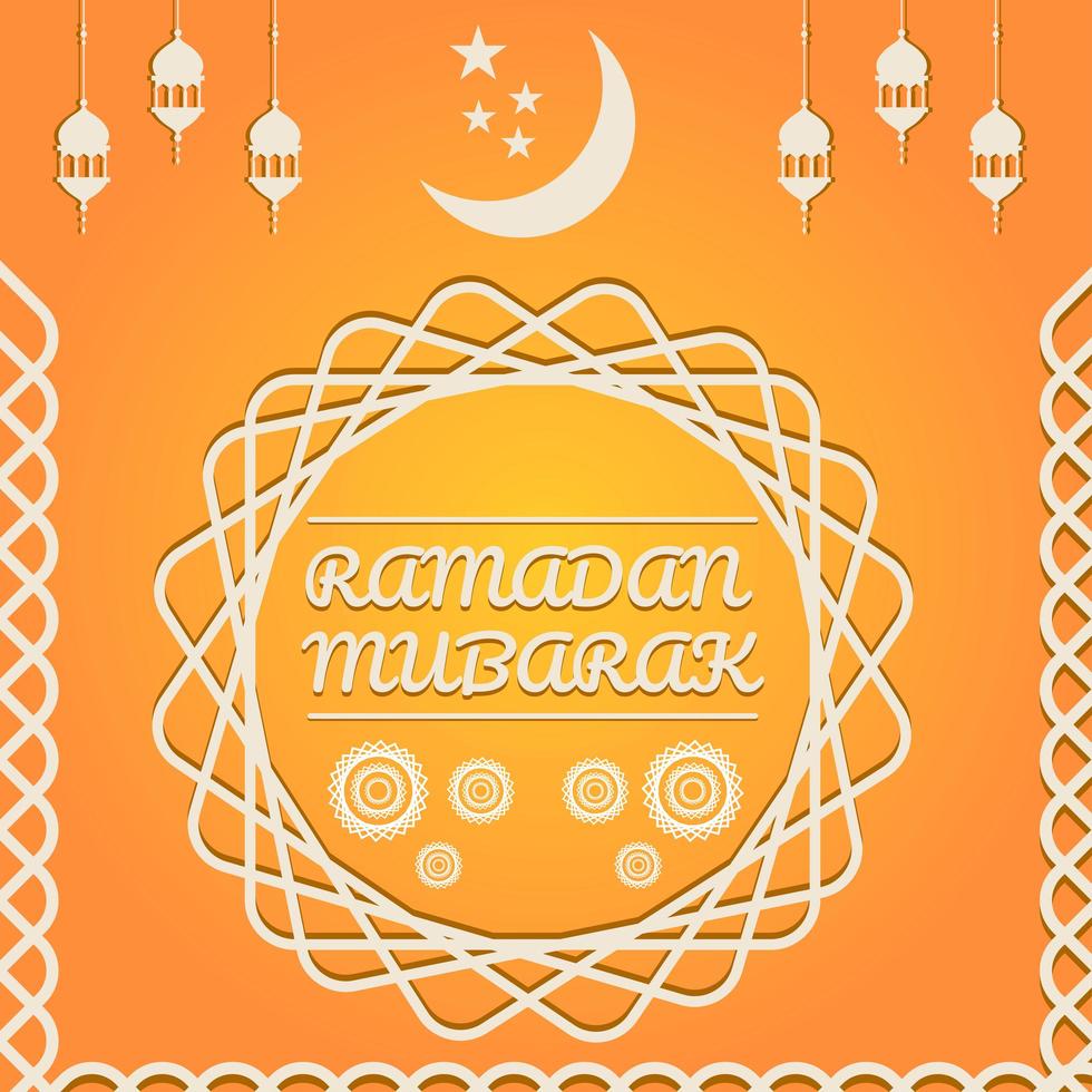 tarjeta naranja ramadan mubarak con espirales de diamantes vector