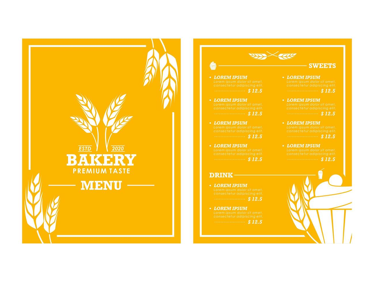 Yellow Wheat Themed Bakery Menu  vector