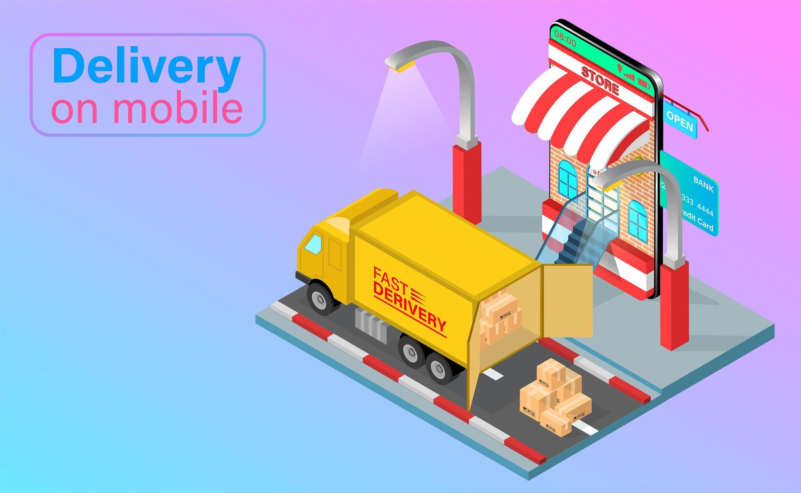 Delivery Truck Unloading Mobile Order vector