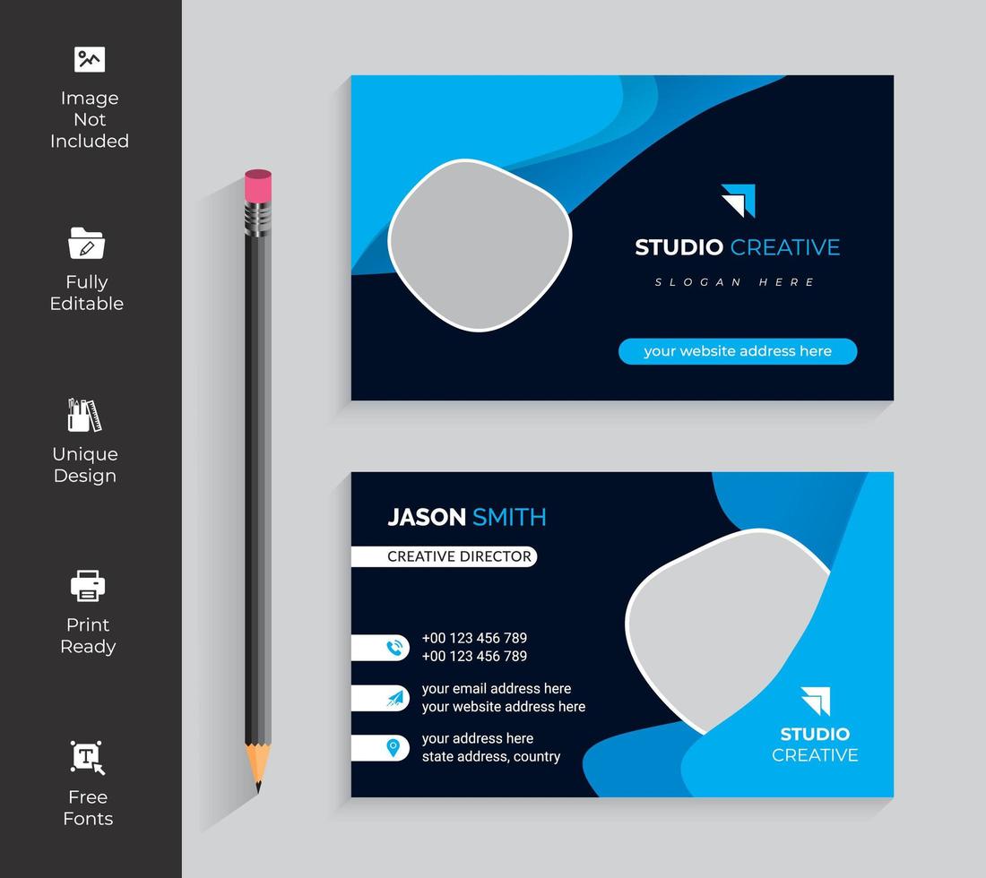 Blue and Black Rounded Shapes Business Card vector