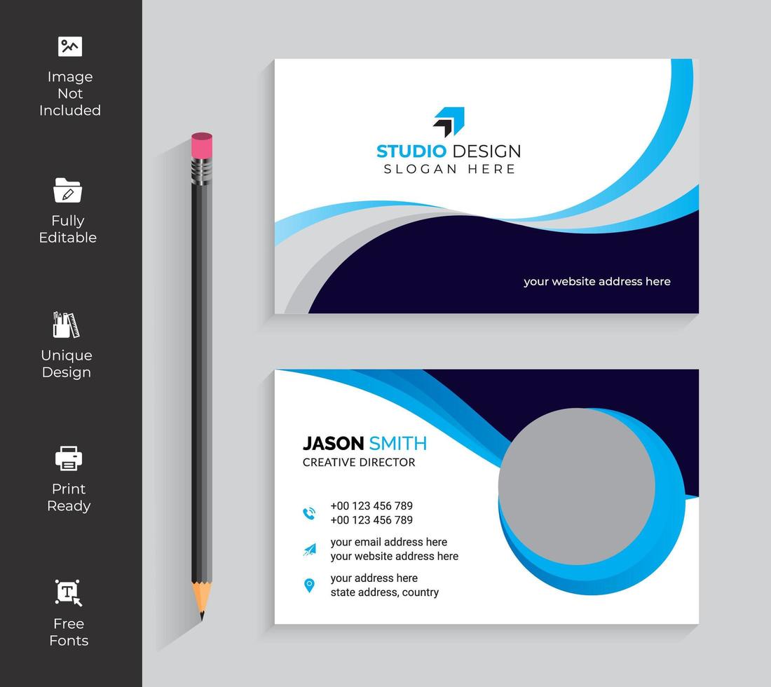 Cyan and Navy Dynamic Wave Business Card vector