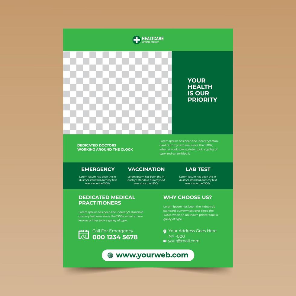 folleto de atención médica de diseño simple verde vector