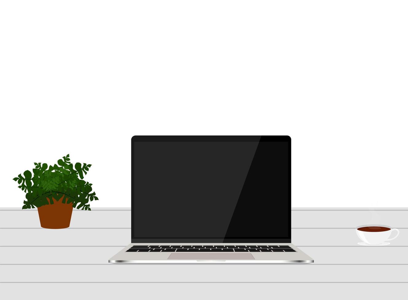 Front View of Laptop on Work Table vector